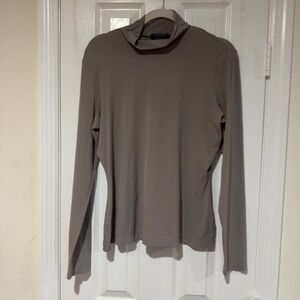St. John Tan Brown Stretch Mock Neck Long Sleeve Top Women's Large